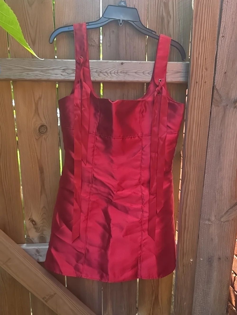 Current Mood Red Satin Dress with Ribbon Straps